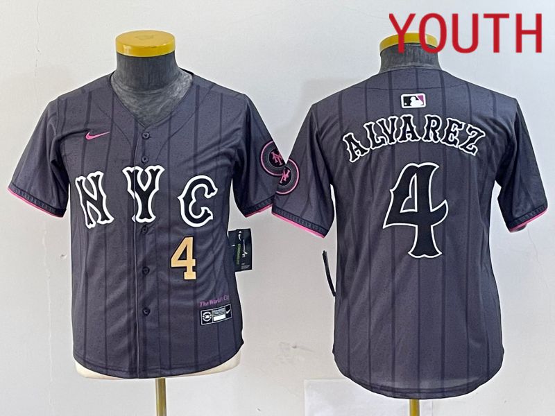 Youth New York Mets #4 Alyarez Black City Edition 2024 Nike MLB Jersey style 2